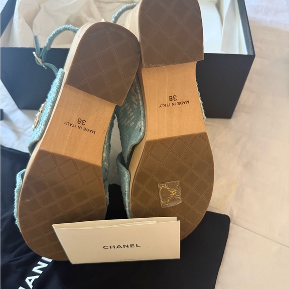 CHANEL Light Blue Tweed Espadrille Slingback Wedges. NIB - Picture 2 of 6